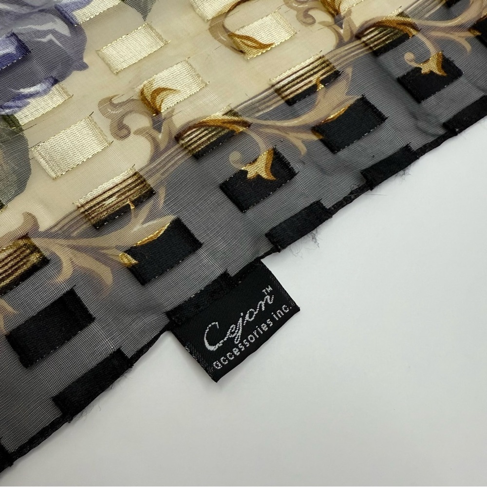Cejon Accessories Sheer Rectangular Royal Roses Golden Floral Scarf 13x58” - Picture 4 of 7